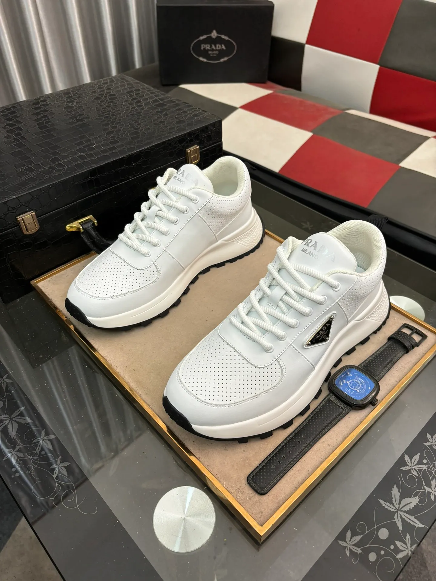 Men's shoes 💰440⌚️⌚️【PRADA】Prada Hong Kong counter casual shoes, counter quality, high-quality workmanship, uppers made of imported breathable fly mesh fabric, comfortable and breathable lining, original air cushion elastic outsole, casual fashion, high-end quality, size: 38-442️⃣Colors available
